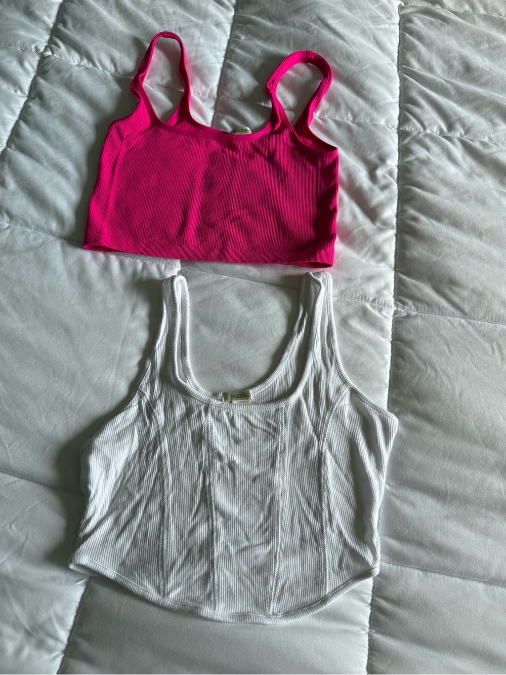 Bozzolo White Ribbed Corset Tank Top & Pink Cropped Ribbed Tank Top